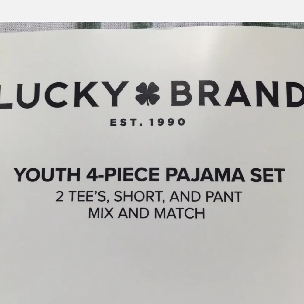 Lucky Brand New Boy's Size Medium 10/12 4 Pece PJ Set 2 Tee's Short & Pant